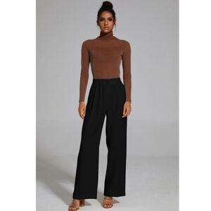 Funyyzo Women’s High-Waisted Wide Leg Tailored Trousers Black Size Medium